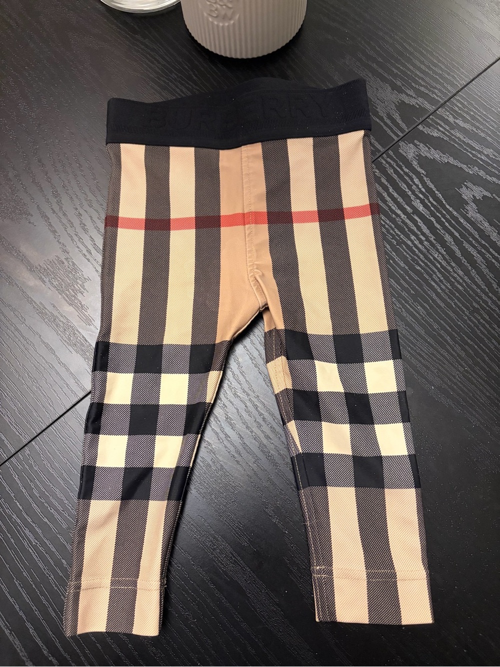 Burberry Tan Black Red Plaid Kids Leggings